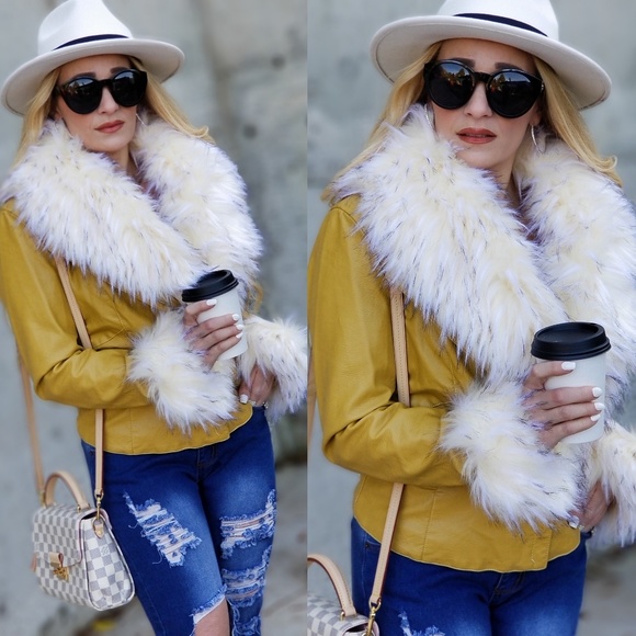 ADELLA Vegan Leather Womens Jacket with Fur Trim - Picture 2 of 5